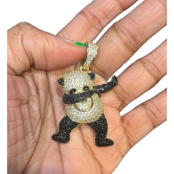 14 K Yellow Gold Fill Cubic Zirconia Crystal Panda Pendant